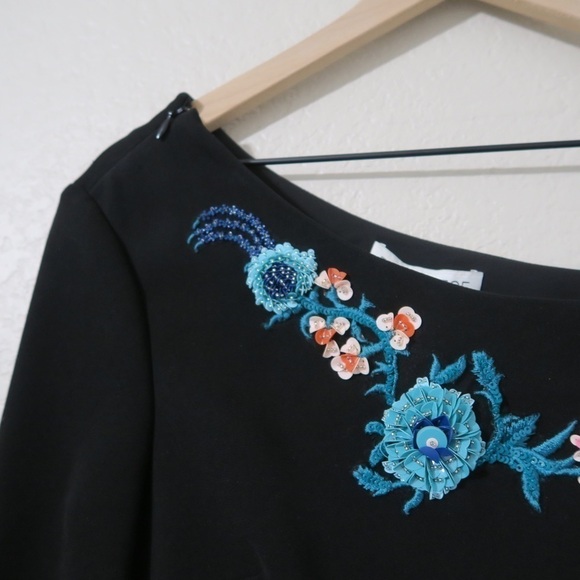 NEW Rachel Zoe Harper One Shoulder Mini Dress Cocktail Floral Embellished Black - Picture 6 of 11